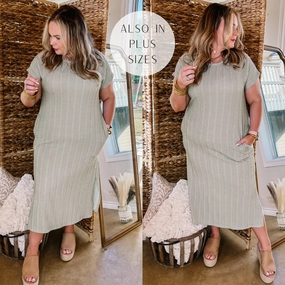 The More You Know Short Sleeve Ribbed Midi Dress in Green Stage Feel