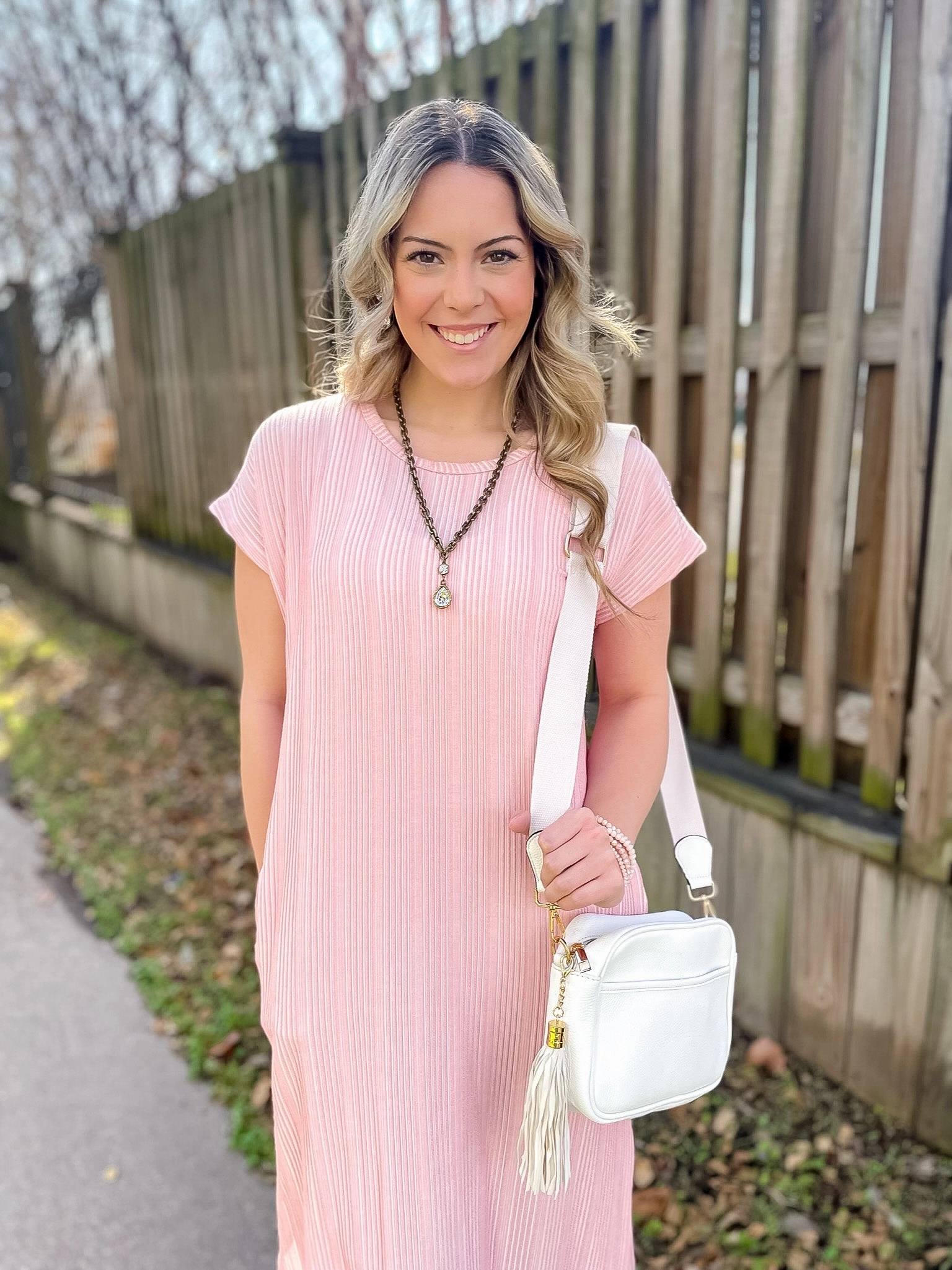 The More You Know Short Sleeve Ribbed Midi Dress in Pink Basic Wear ThermalRegulating Fabric