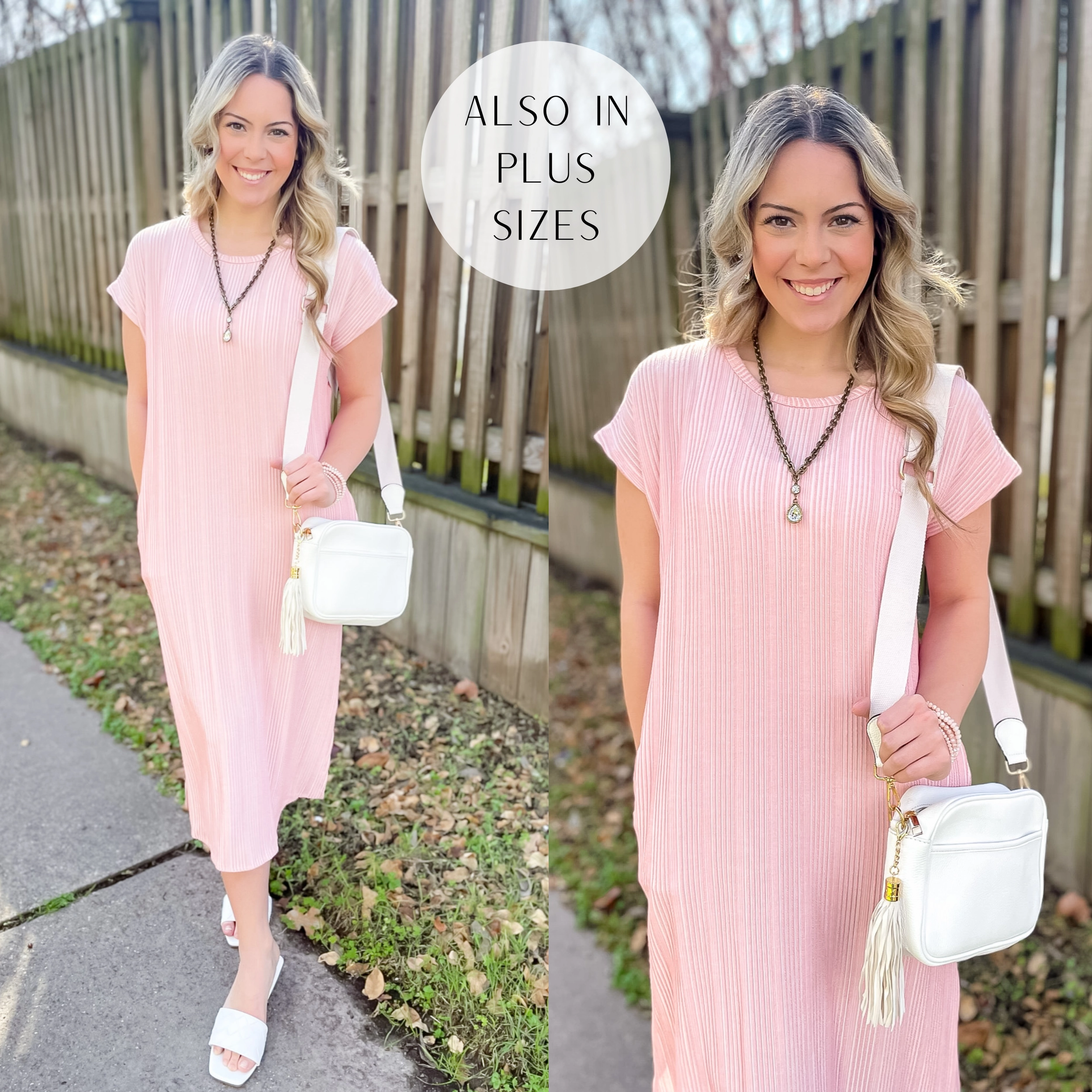 The More You Know Short Sleeve Ribbed Midi Dress in Pink Summer Outerwear NonChafe