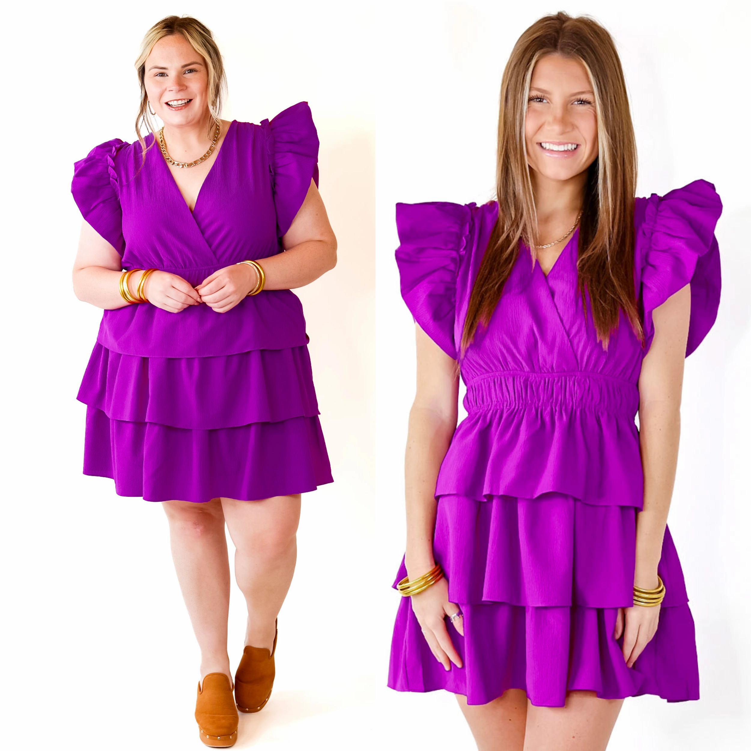 The Perfect Night Ruffle Cap Sleeve Dress in Violet Purple QuickDrying