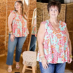 Inspiring Sights Dotted V Neck Top with Ruffle Cap Sleeves in White Tagless Design color block