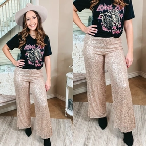 Outdoor Shirt Last Chance Size Medium | Always Extra Full Sequin Wide Leg Pants in Ivory