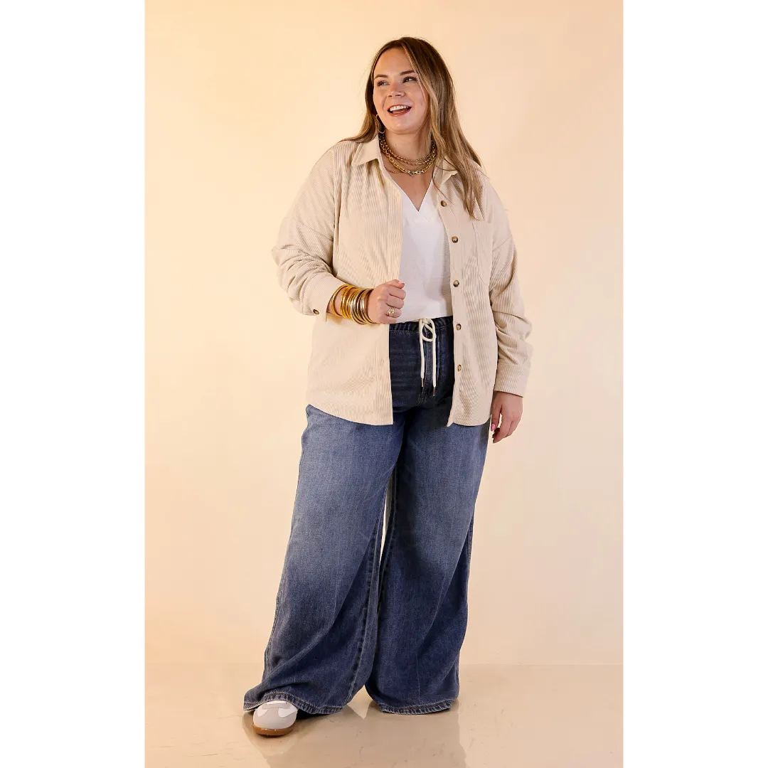 PocketDetails Captivating Cuteness Corduroy Button Up Shacket in Cream