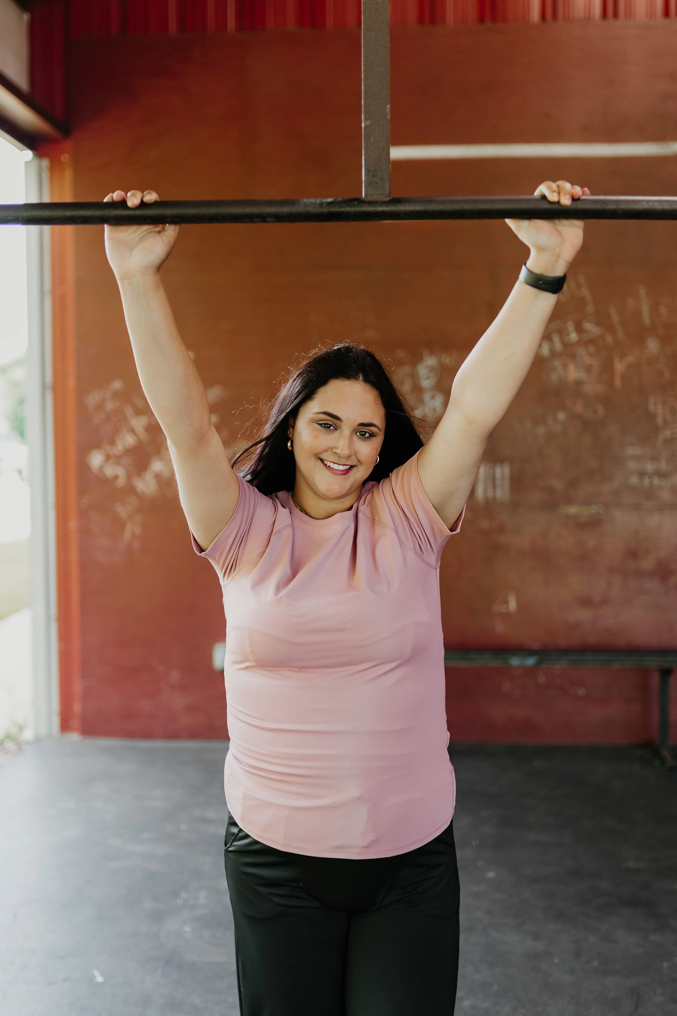 Breaking Records Fitted Short Sleeve Active Top in Mauve Pink Lake Mood