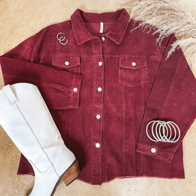 Cold Weather Wear Out For A Drive Button Up Corduroy Shacket in Maroon