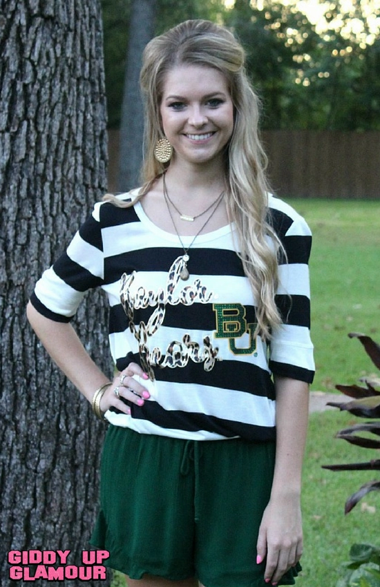 Last Chance Size Small & Medium | Stripe A Pose Baylor Game Day Top Road Soul ReflectiveTrims