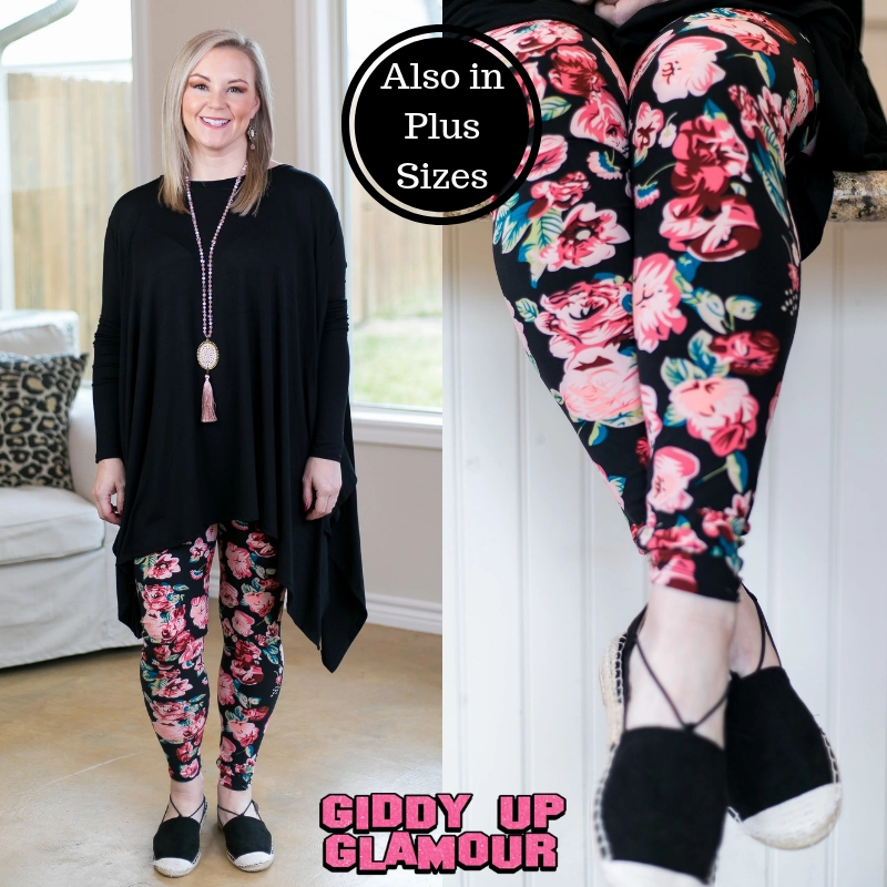 This Is The Life Floral Print Leggings in Pink Breathable Comfort Fit Body Wrap