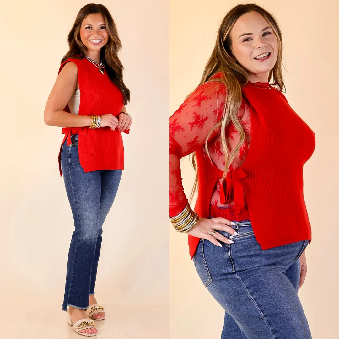 Hydrophobic Surface Treatment Tied and True Knit Sweater with Side Ties in Red