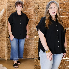 No Bulk Layering System Timeless Appeal Collared Button Up Top in Black