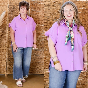 Stylish Appearance Timeless Appeal Collared Button Up Top in Lavender Purple
