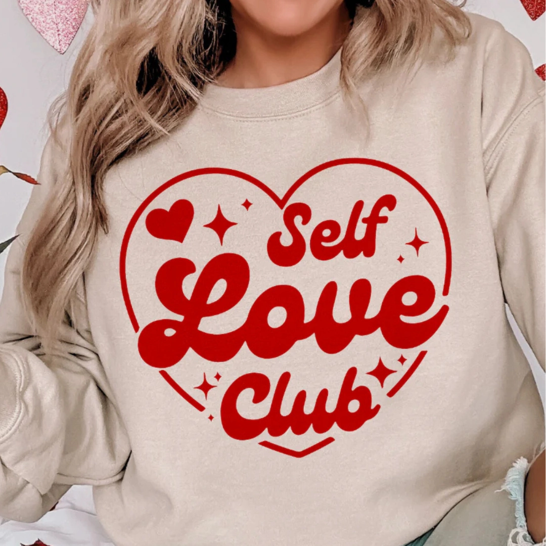 Online Exclusive | Self Love Club Red Heart Graphic Sweatshirt in Cream Layered Hem Design casual and comfortable