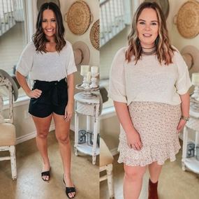 Soft Pants Bright Color Together Again Short Drop Sleeve Cropped Sweater in Ivory