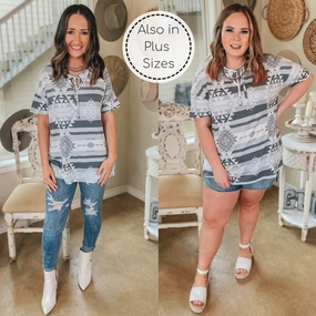 Last Chance Size Small | Moon in Mesa Front Tie Keyhole Aztec Top in Grey SnagResistant Weave Lean Glow