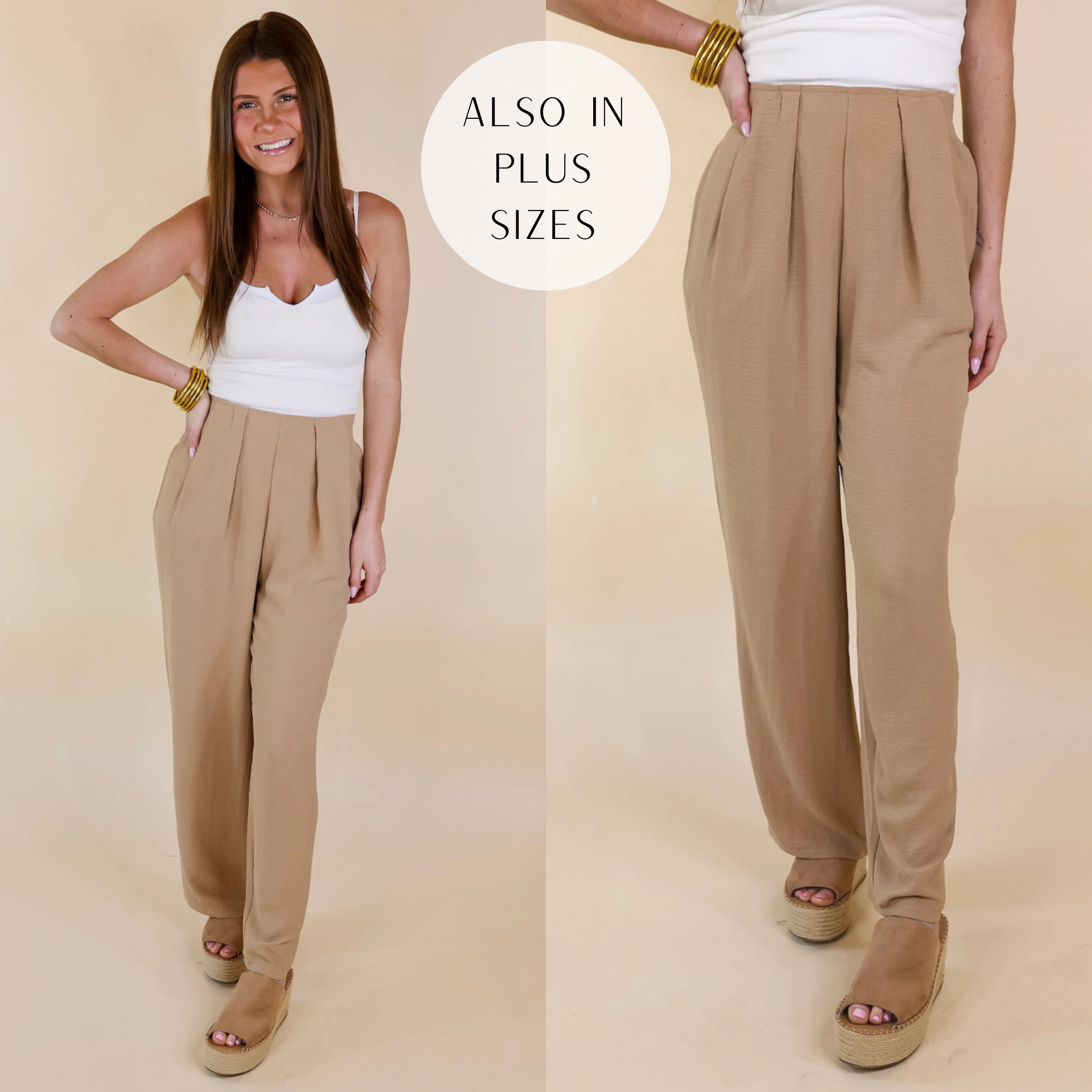 Trading Favors Pleated Detail Pants in Light Tan Icon Glow