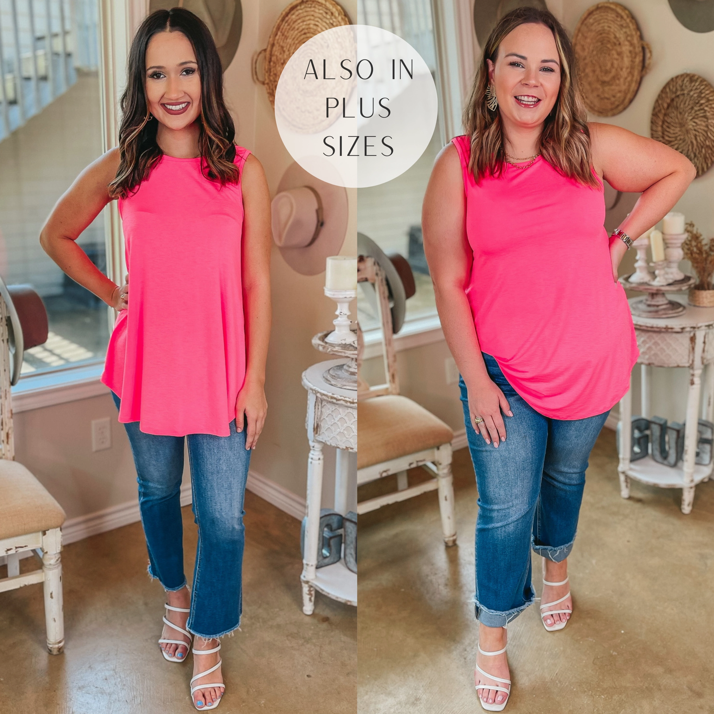 Give Me Joy Solid Bulgari A-Line Tank Top in Neon Pink FourWayStretchClothing Pure Tone