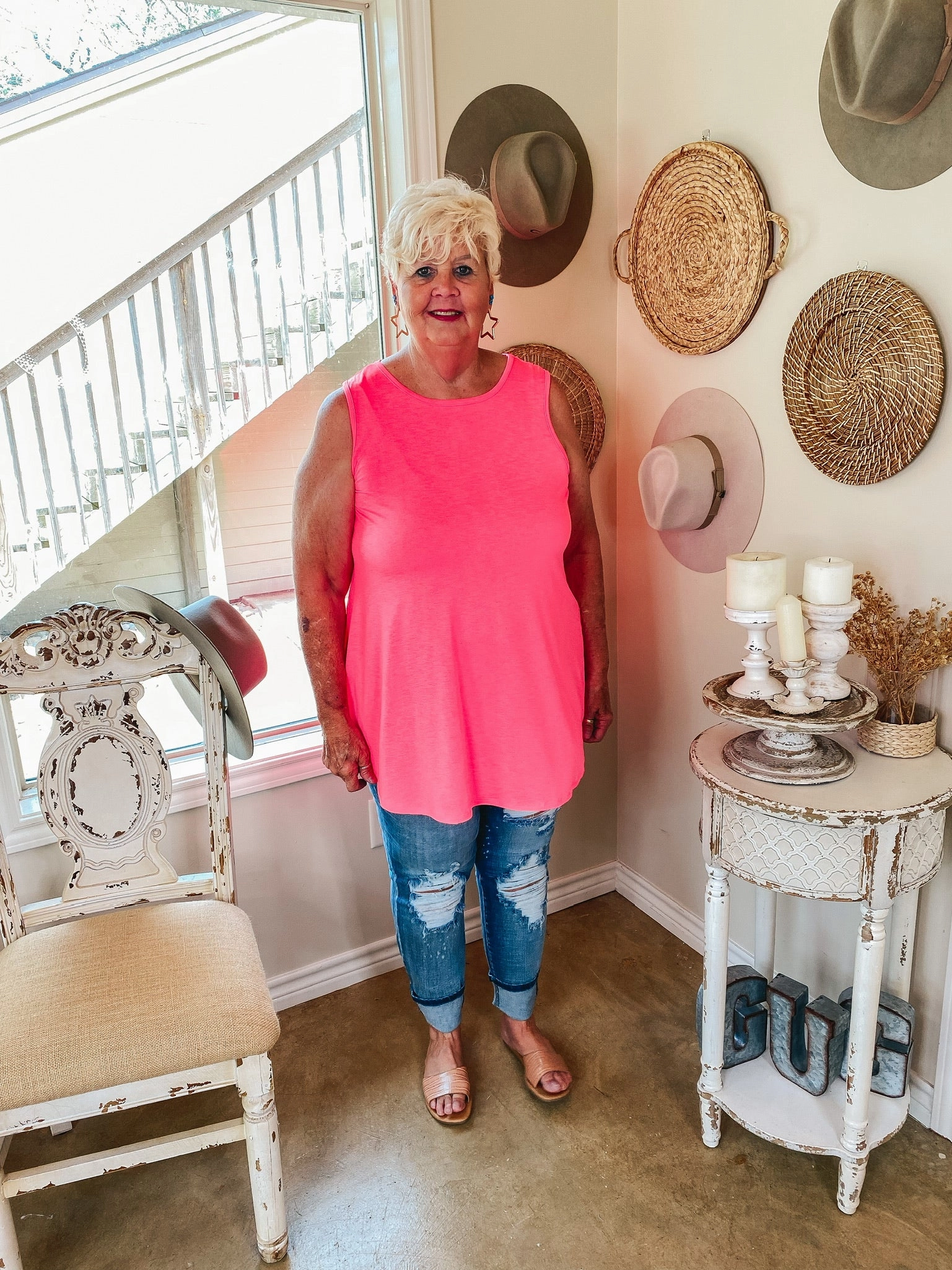 Team Edge Global Cool Give Me Joy Solid Bulgari A-Line Tank Top in Neon Pink