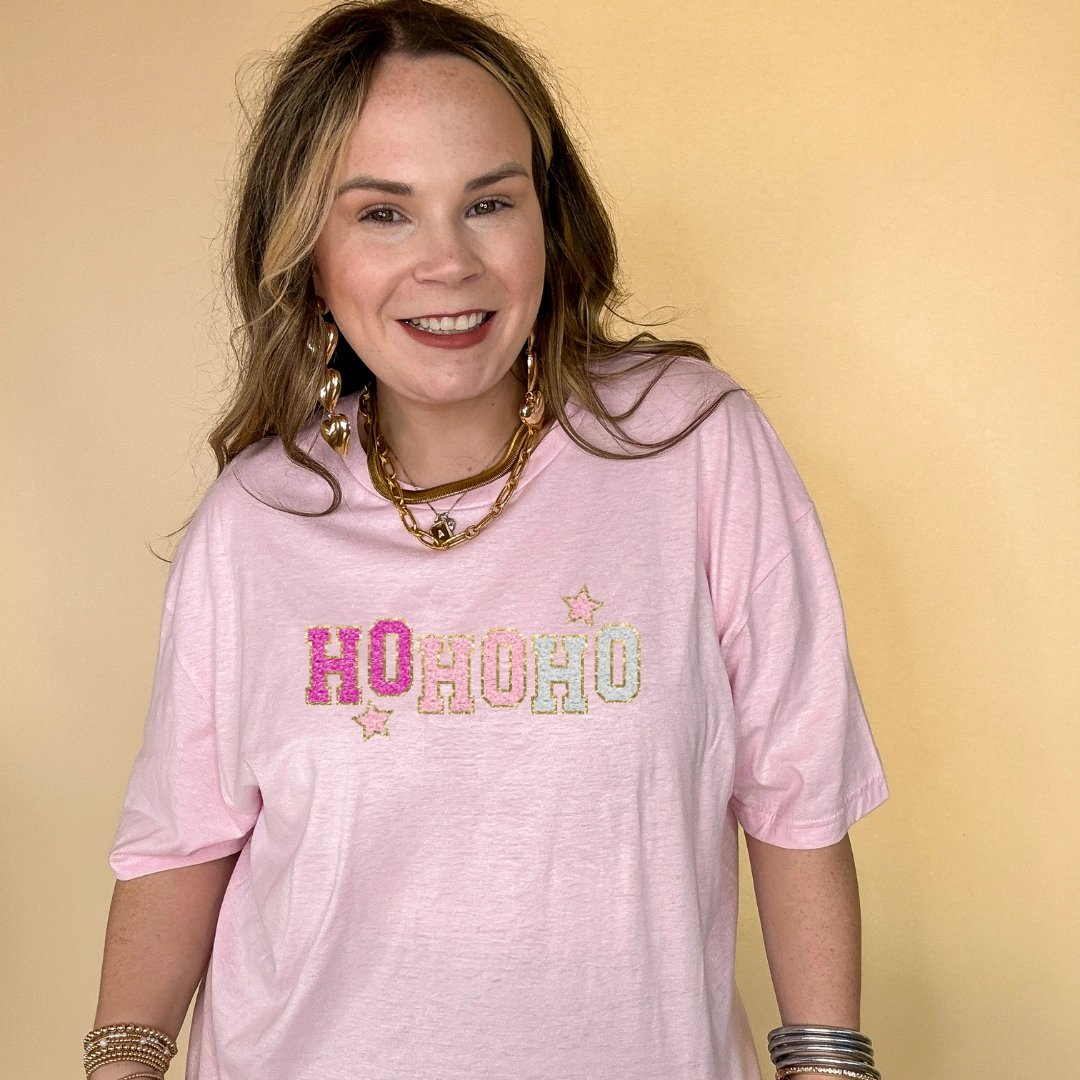 Cool and casual Soft Brushed Finish Online Exclusive | Ho Ho Ho Faux Chenille Letters Graphic Tee in Multiple Color Options