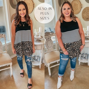 EasyAdjustment Treasured Love Striped and Leopard Print Block Tank Top in Black