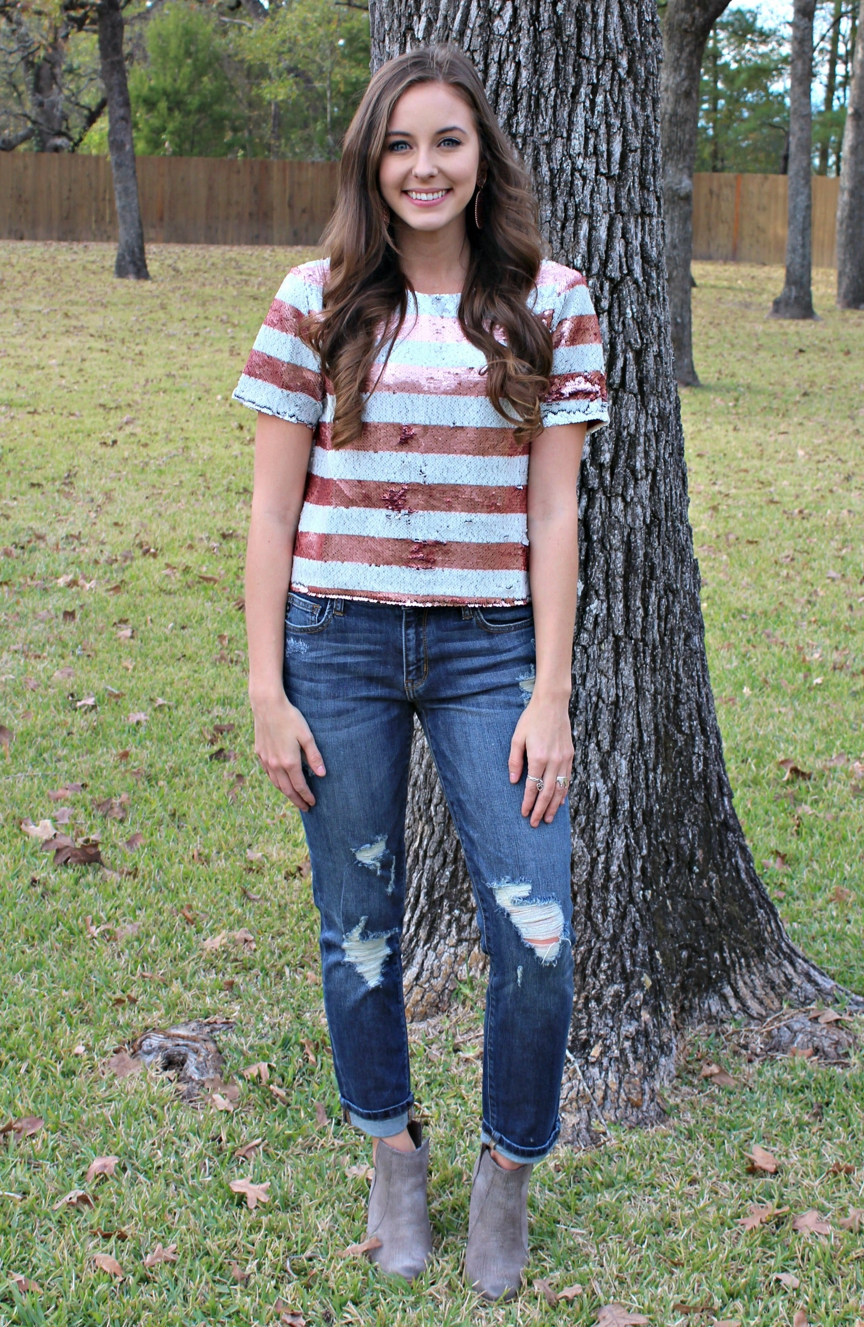 Cheers To You Sequin Crop Top in Blush Pink and White Tribal Soul