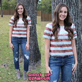 Cheers To You Sequin Crop Top in Blush Pink and White Urban Cool