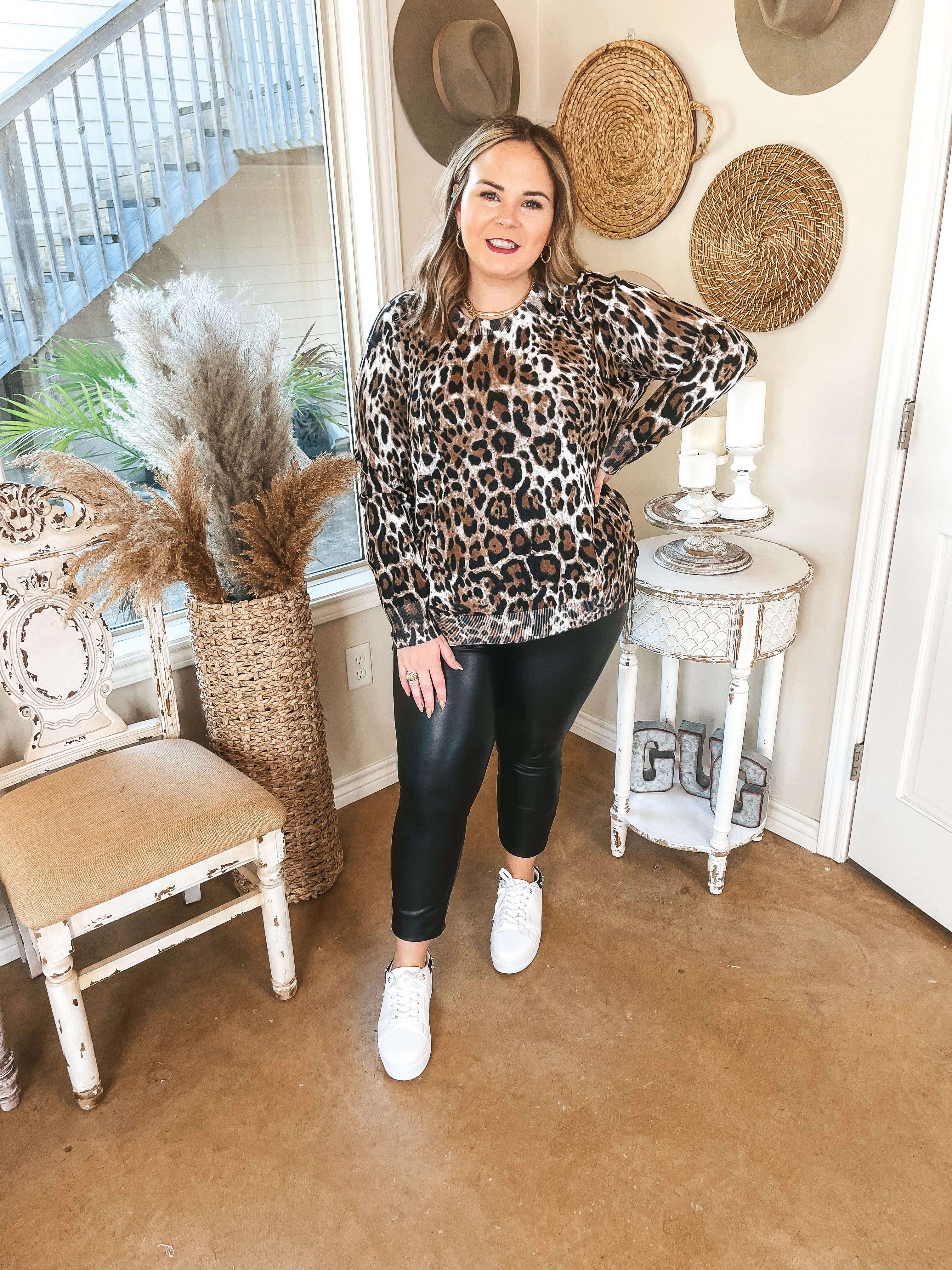 Active Apparel Trend Spotter Leopard Print Sweater with Zipper Detail