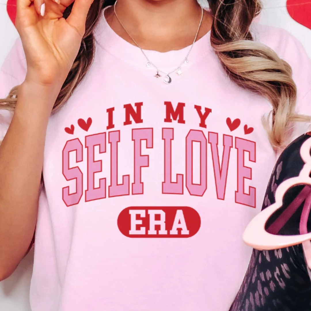 Soft Stretch Fit Ergonomic Cut Online Exclusive | In My Self Love Era Graphic Tee in Pink