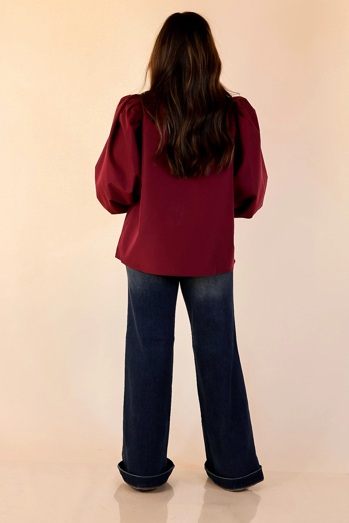 Camouflage Print Breathable mesh Trimmed in Style Puff Long Sleeve Blouse with Contrast Leopard Trim and Ruffle in Maroon