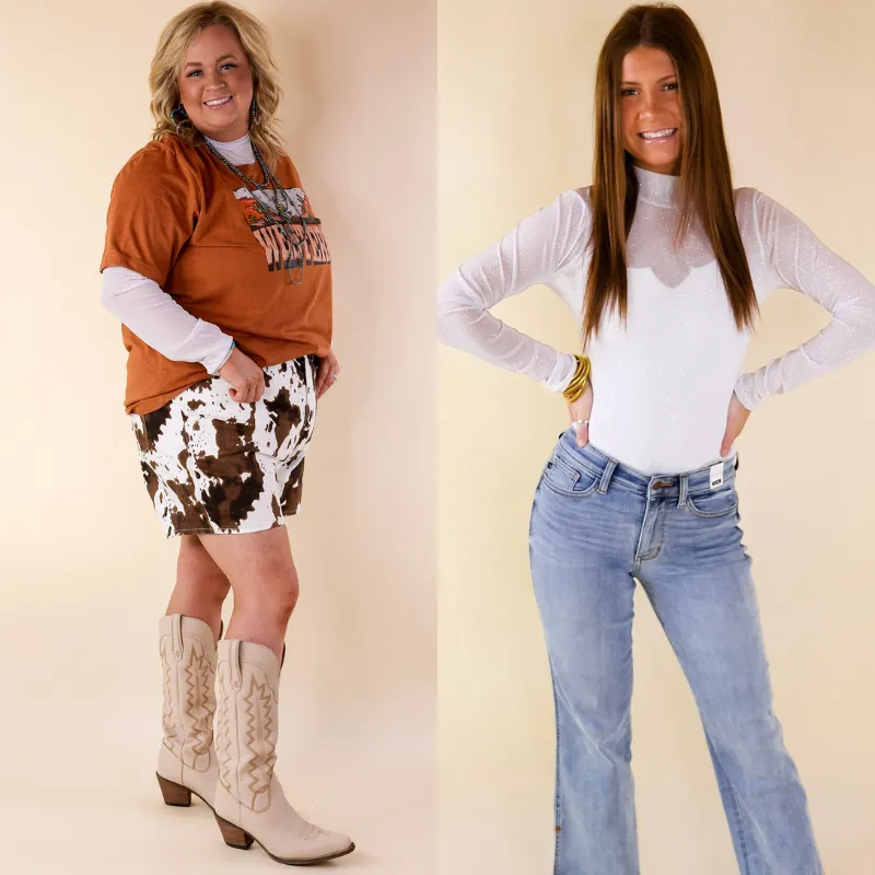 FrictionResistantEdges MeshLining Try Your Luck Glitter Mesh Long Sleeve Bodysuit in White