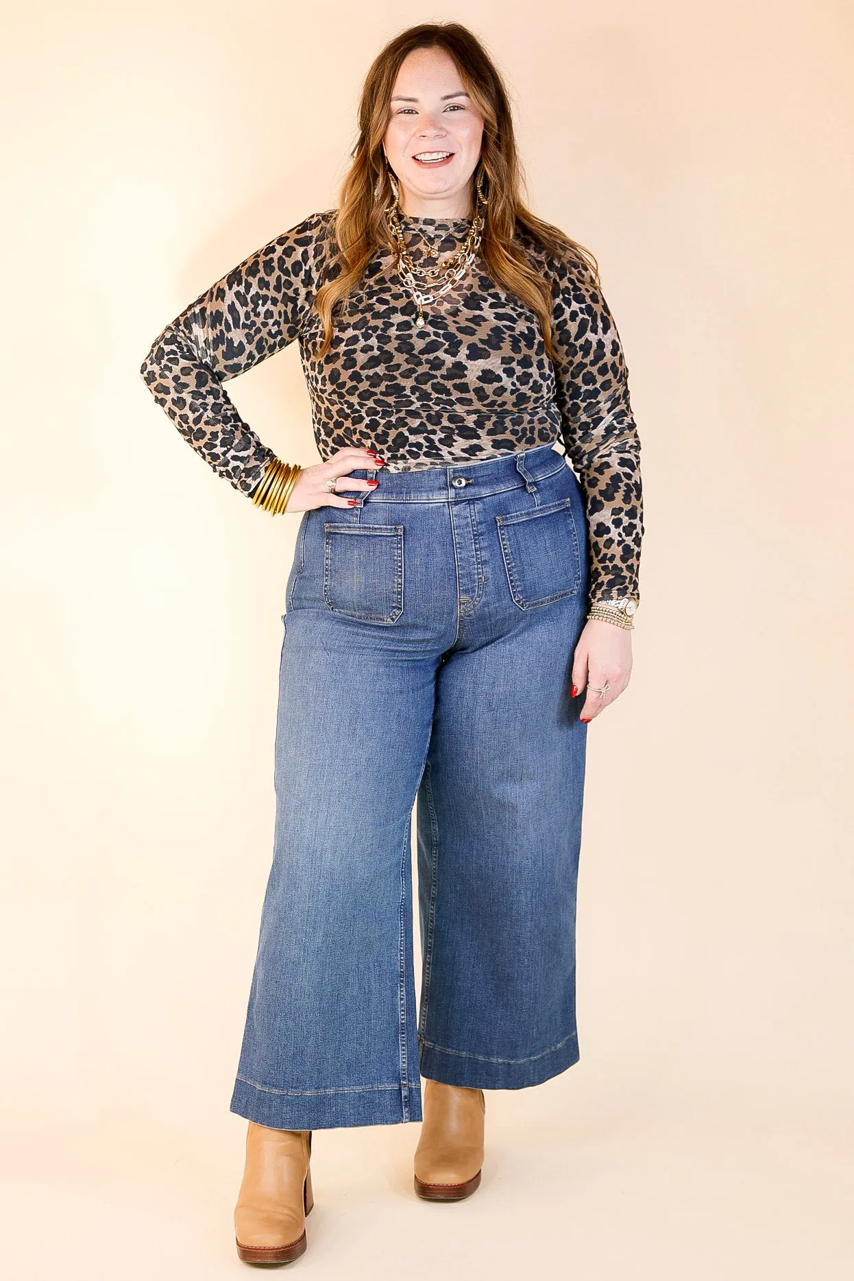 Everyday Comfort Try Your Luck Mesh Long Sleeve Bodysuit in Leopard Print