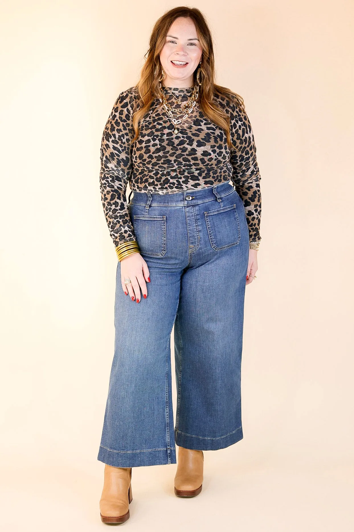 Try Your Luck Mesh Long Sleeve Bodysuit in Leopard Print Bold Design ConvertibleStyle