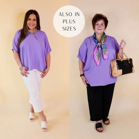 Simple Top Try To Resist Short Sleeve V Neck Top with Front Pocket in Lavender Purple