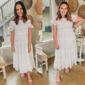 Strong Soul FlexibleCollar Tulum Travels Ruffle Tiered Off the Shoulder Midi Dress in White