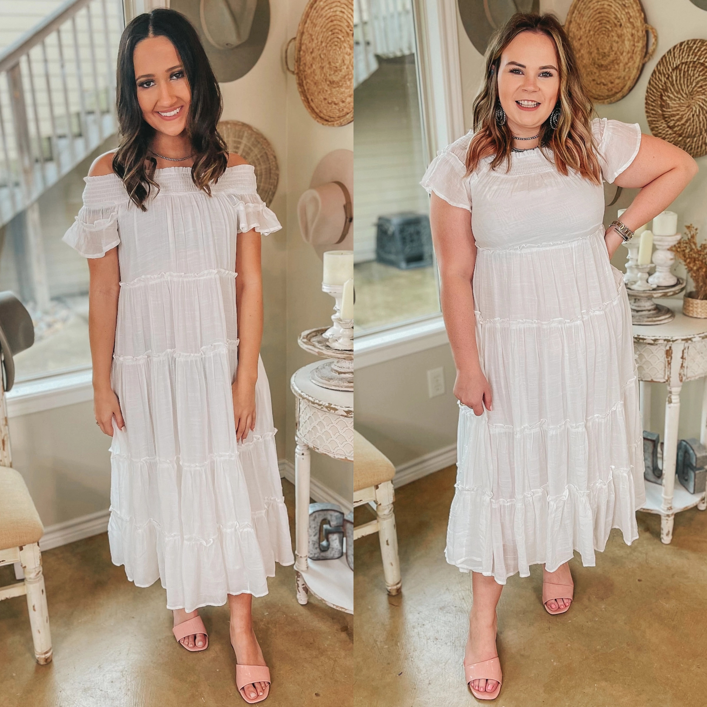 Strong Soul FlexibleCollar Tulum Travels Ruffle Tiered Off the Shoulder Midi Dress in White