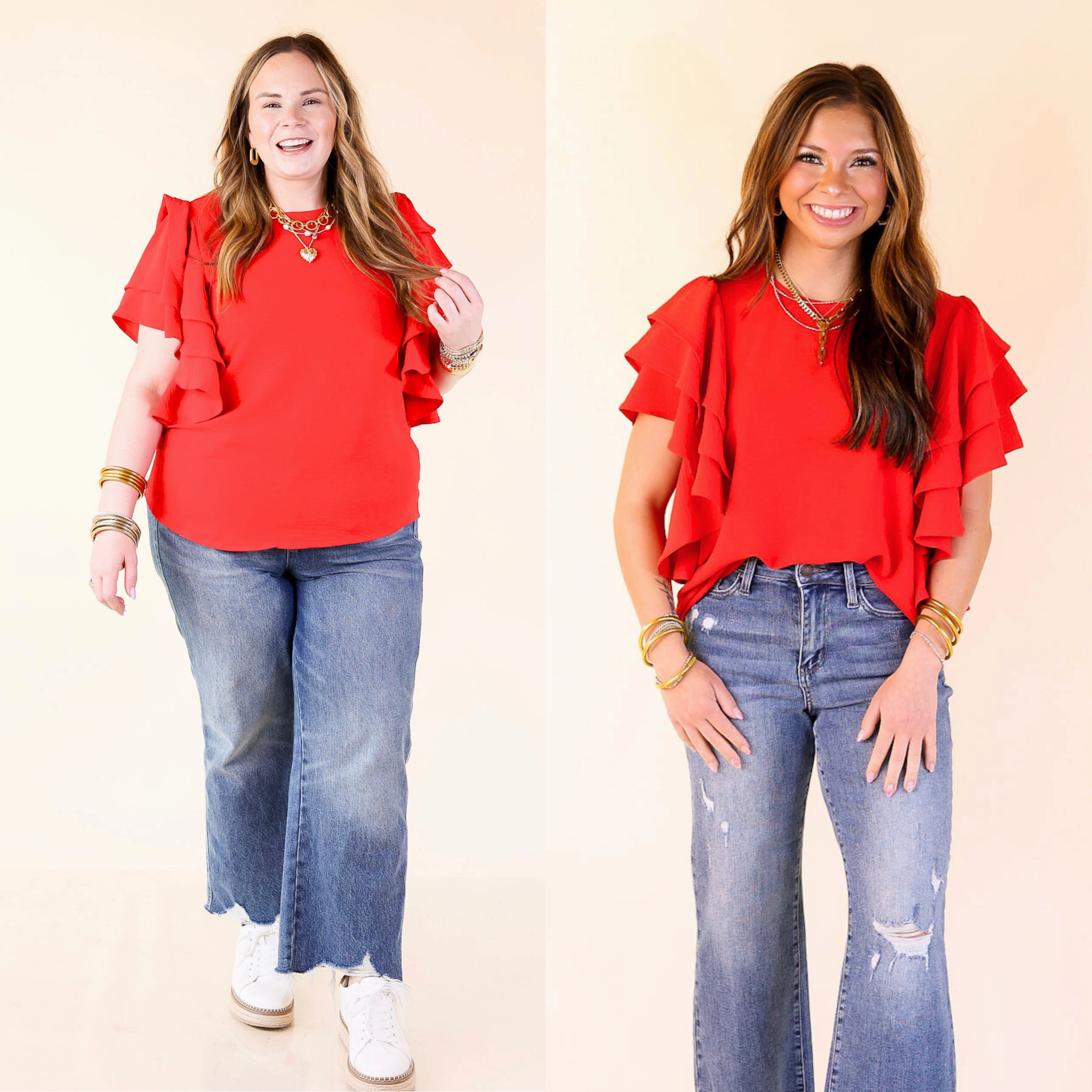 Turning Heads Multi-Tiered Ruffle Cap Sleeve Top in Ruby Non Irritating Seams