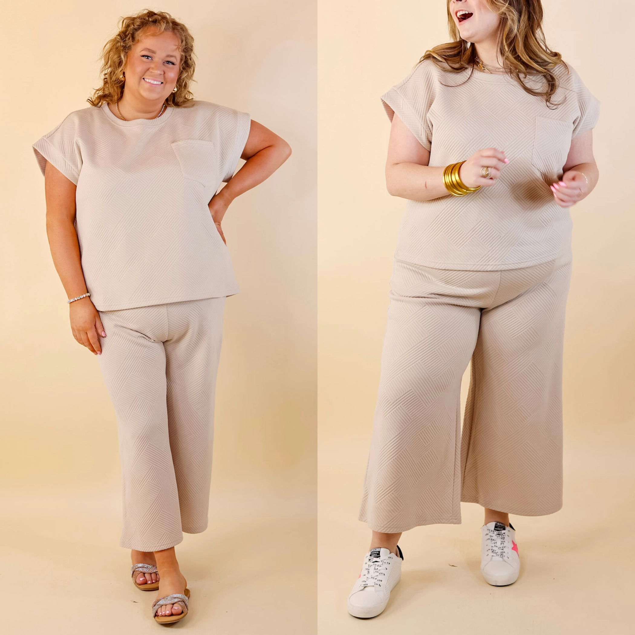 Glamour on the Go Textured Wide Leg Pant in Cream HighDensityWeave