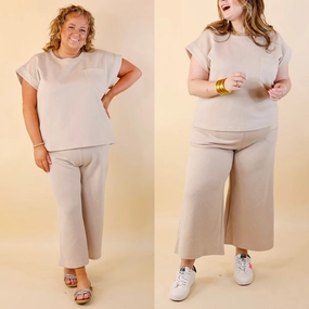 Glamour on the Go Textured Wide Leg Pant in Cream HighDensityWeave