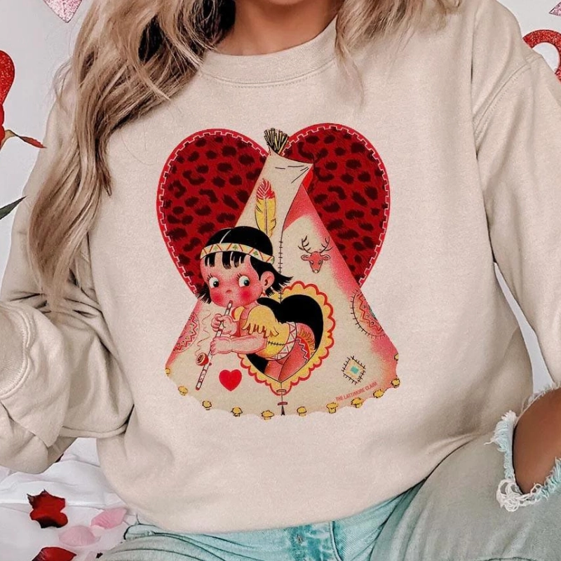 Online Exclusive | Vintage Valentine Teepee Long Sleeve Graphic Sweatshirt in Cream Essential Comfort Cozy Fit