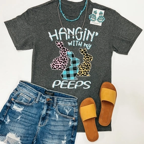 Summer Wear FlexSeamTechnology Hangin' With My Peeps Mixed Print Easter Graphic Tee in Charcoal Grey