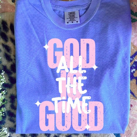 Online Exclusive | God is Good Comfort Color Graphic Tee in Violet Purple Minimalist Wear