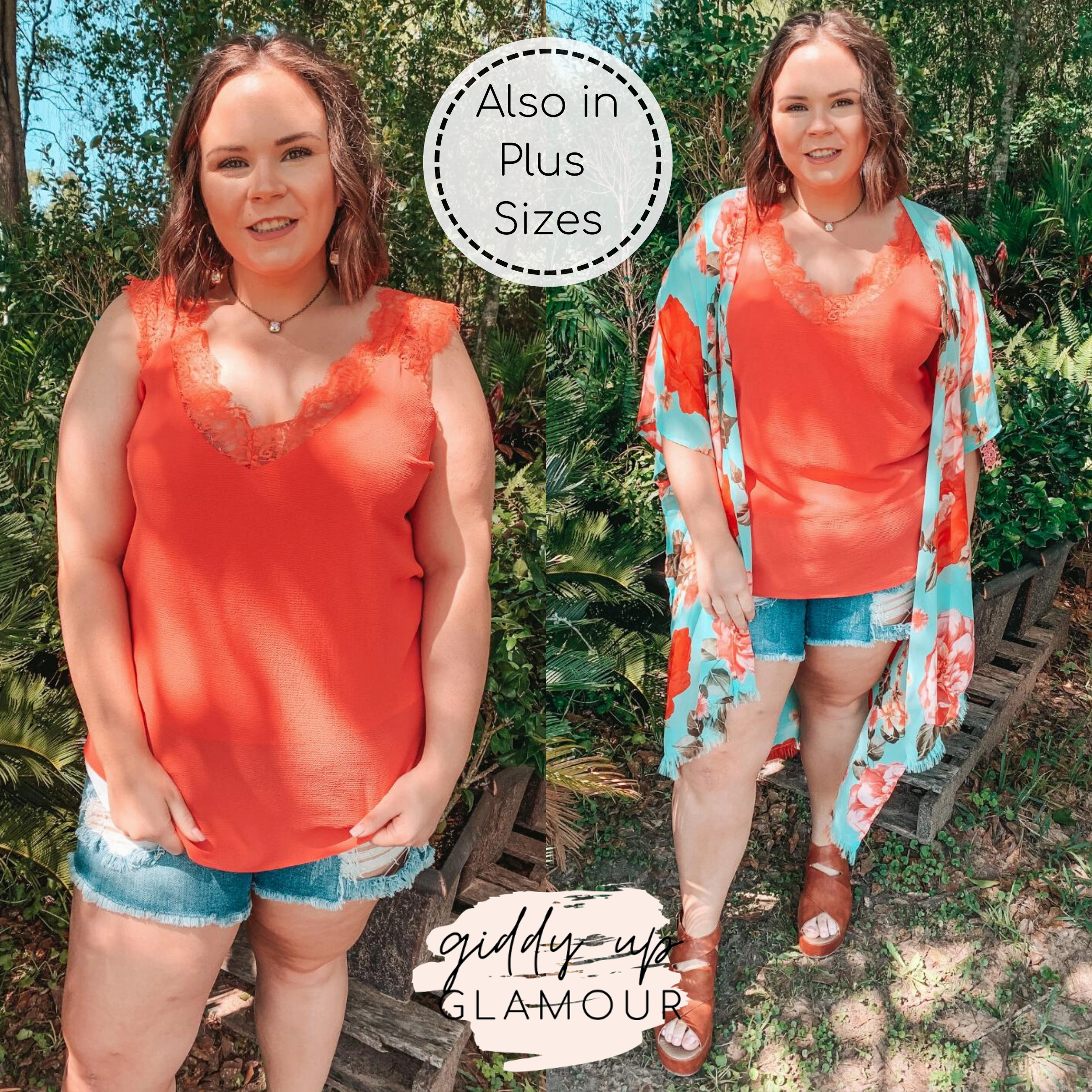 Relaxing Design On Replay Solid Color Camisole with Lace Sleeves in Coral