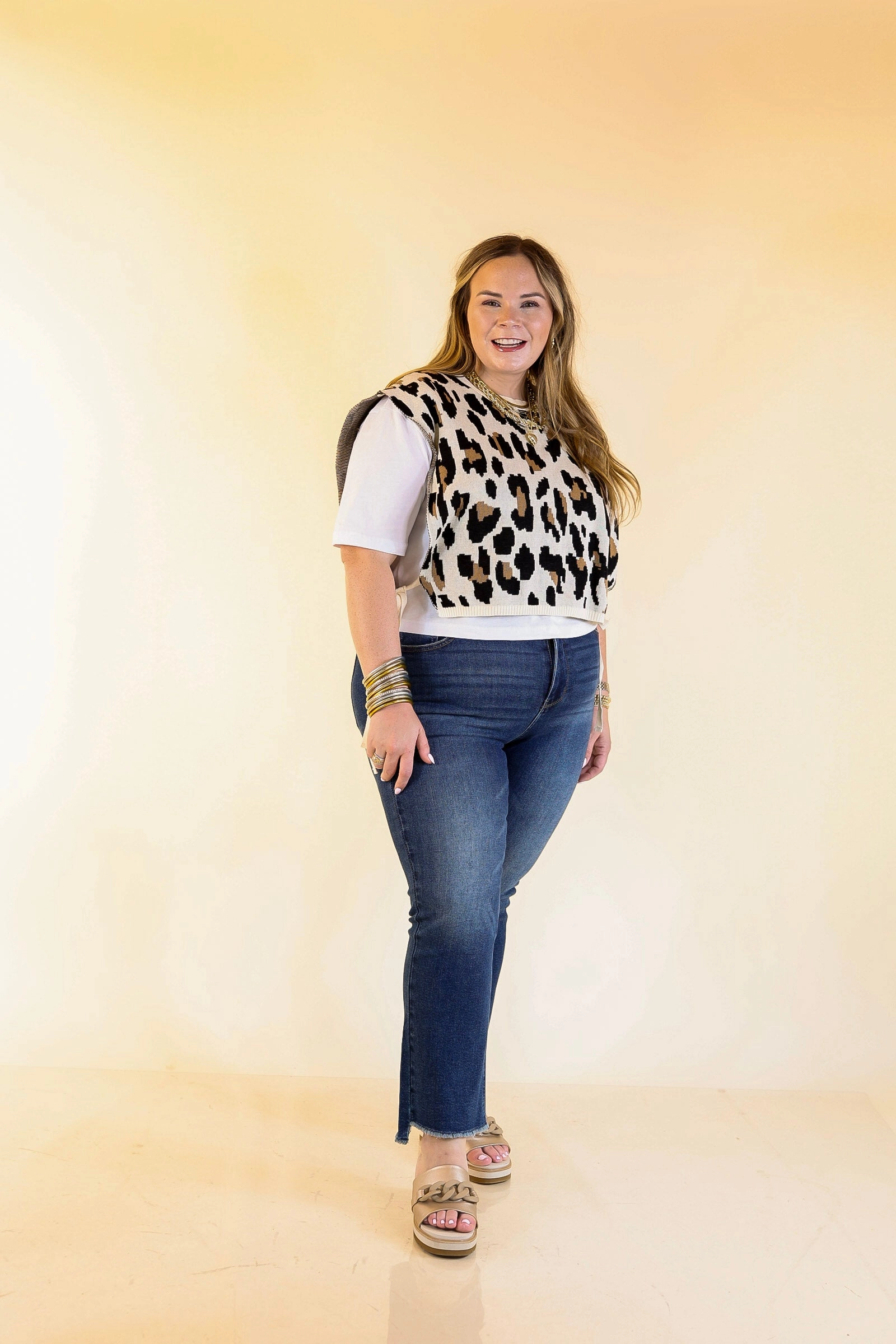 Untamed Energy Leopard Knit Sweater Vest Top in Ivory Faith Core