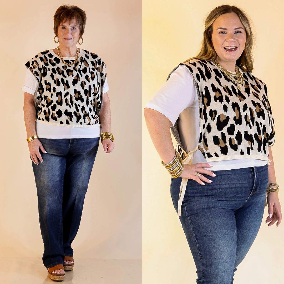 Untamed Energy Leopard Knit Sweater Vest Top in Ivory Warm Gloves