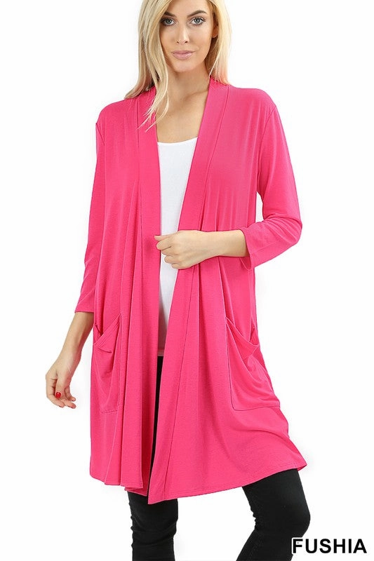 Train Ease SLOUCHY POCKET OPEN CARDIGAN in FUCHSIA