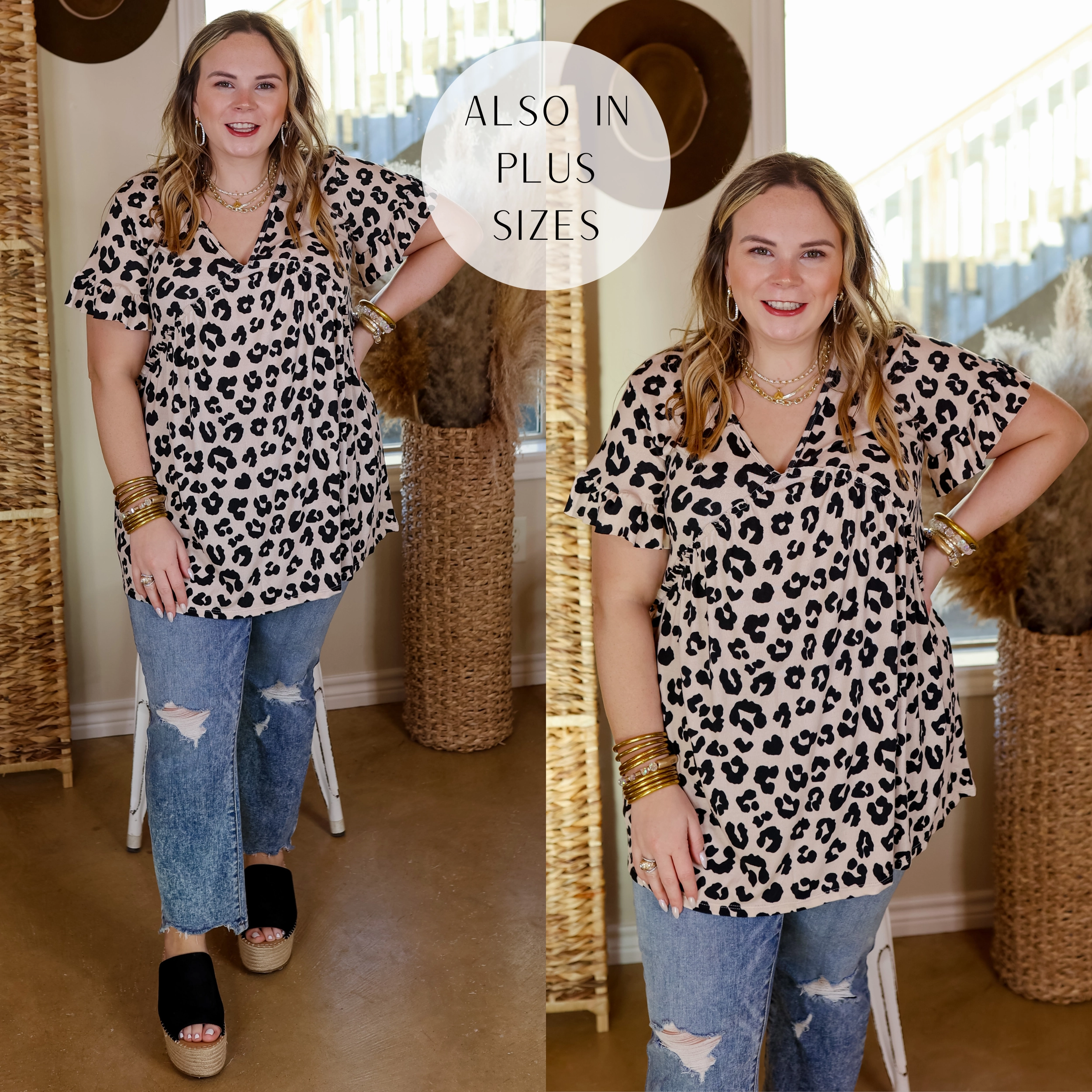 Fire Core QuickReleaseFastener Upon Request Ruffle Detailed Short Sleeve Babydoll Top in Leopard Print