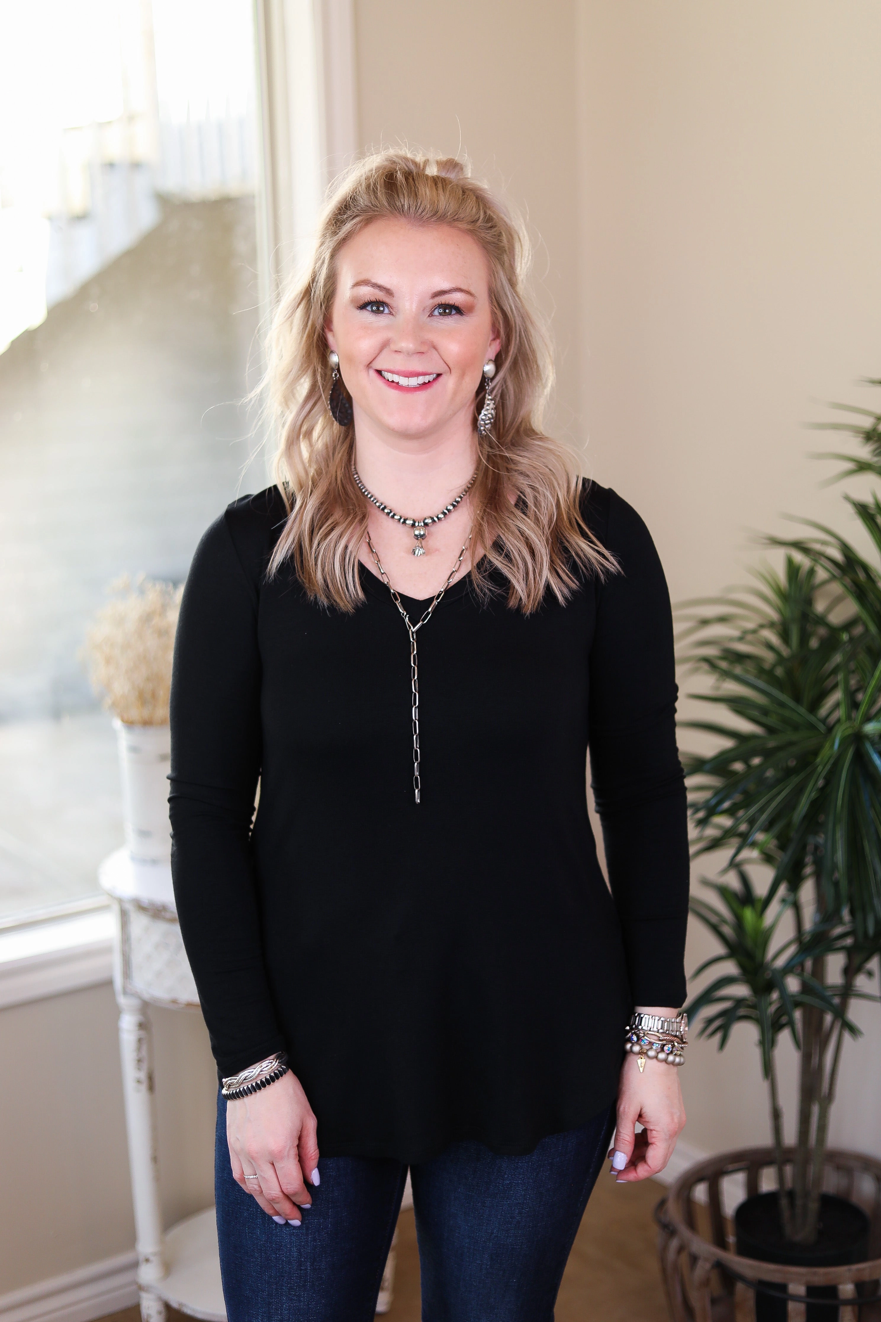 Permanent Crease Last Chance Size 3XL | Simply The Best V Neck Long Sleeve Tee in Black