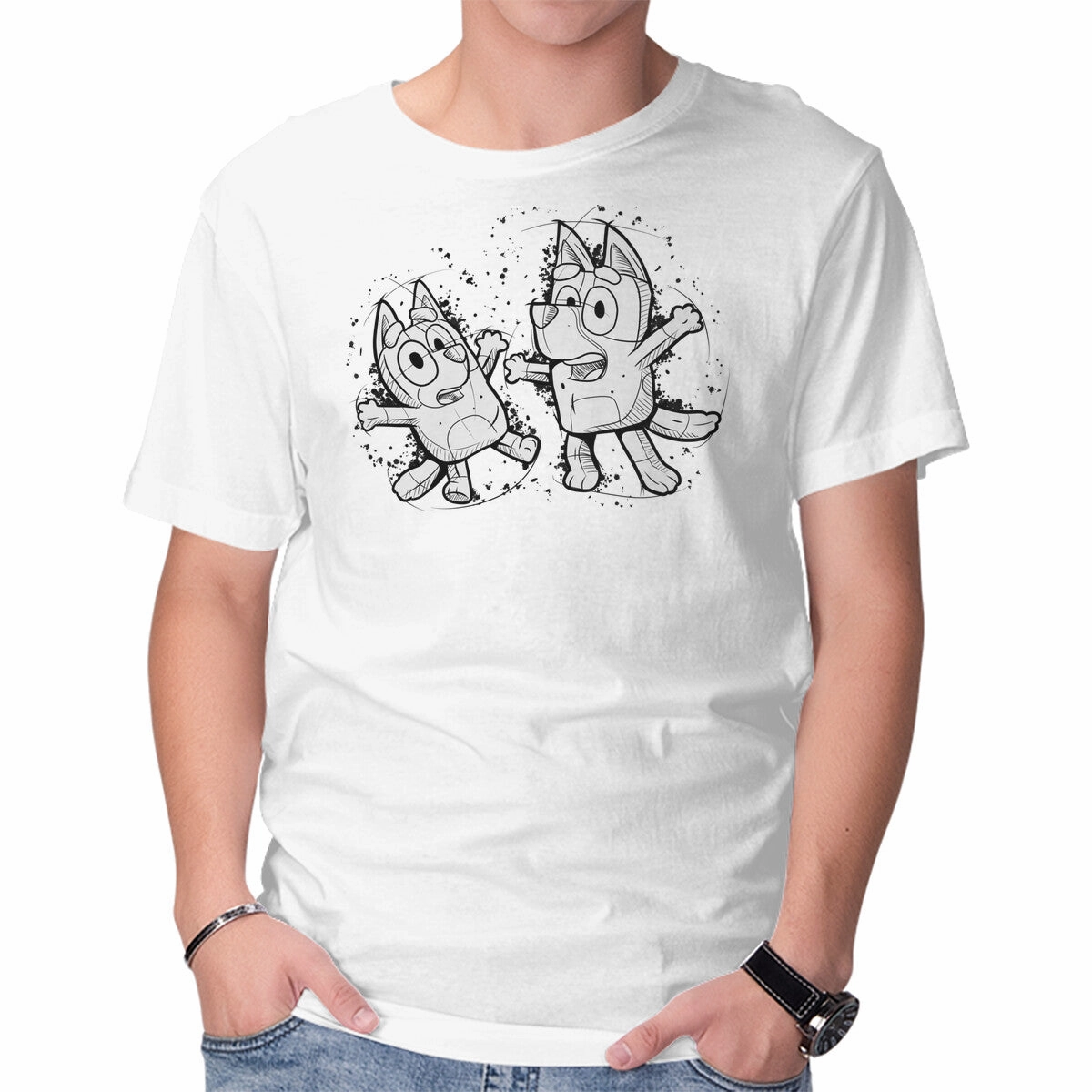 Fashionable Wear Heather Texture Finish Cartoon Dog Sketch