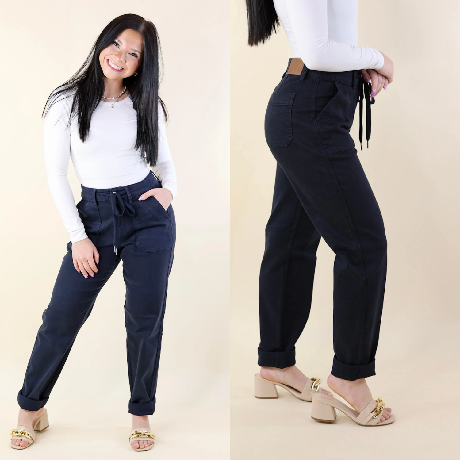 Japan Neat Last Chance Size 0, 1, 3, 15, & 24W | Judy Blue | Keep It A Secret Relaxed Pull on Jean Joggers in Navy Blue