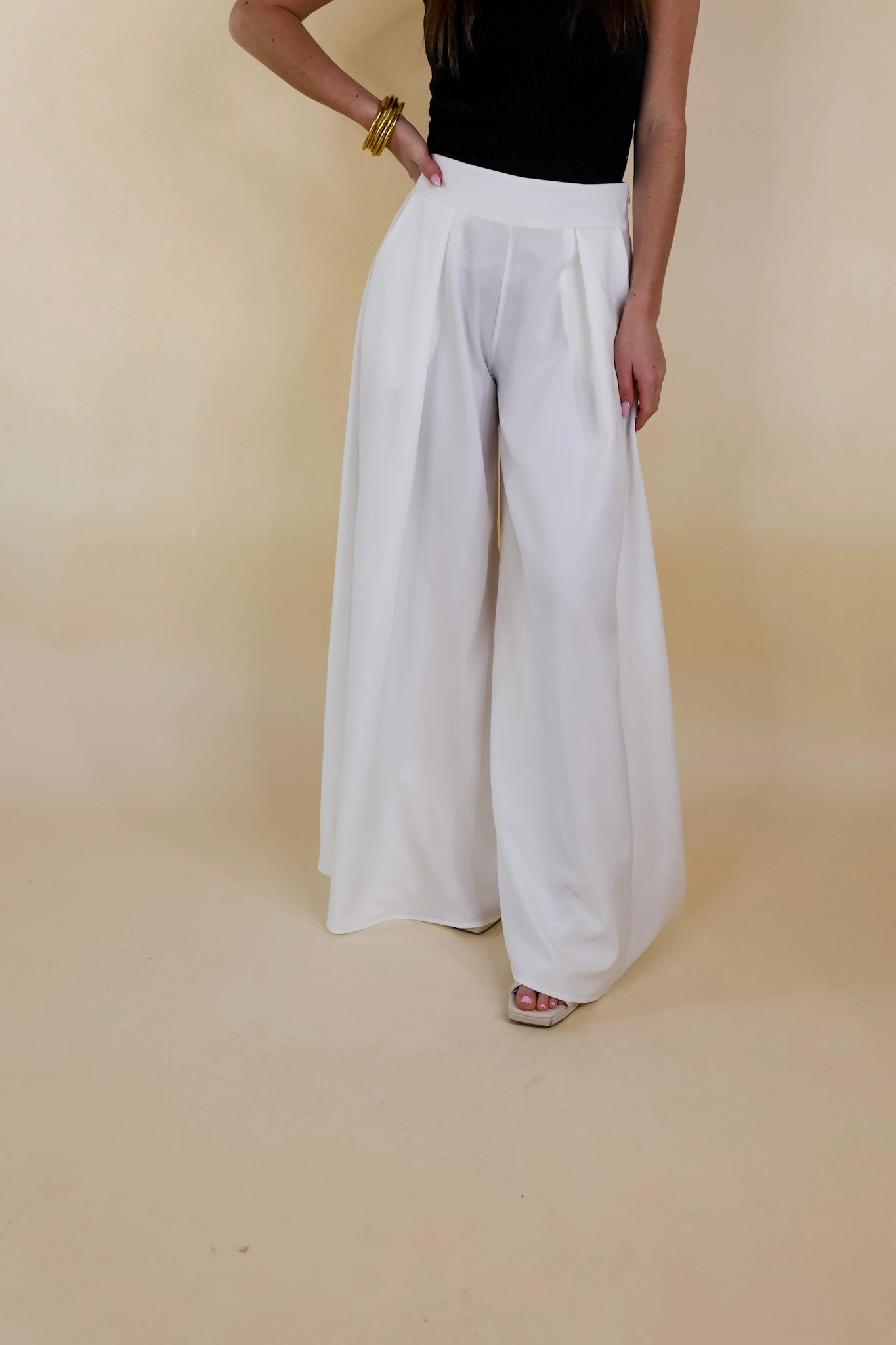 LowMaintenance Material Urban Wonders Wide Leg Pants in Off White