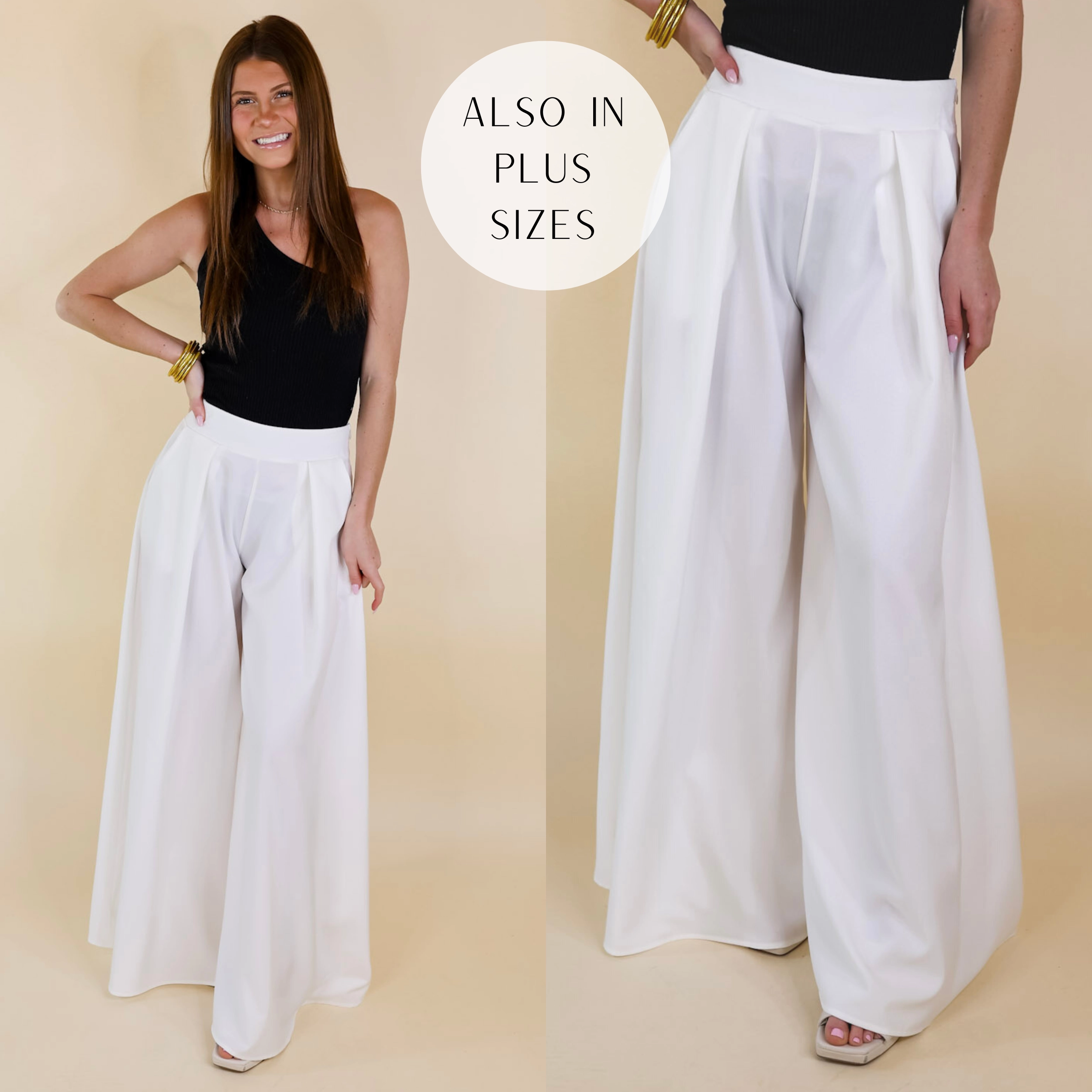 Urban Wonders Wide Leg Pants in Off White Quick Wear