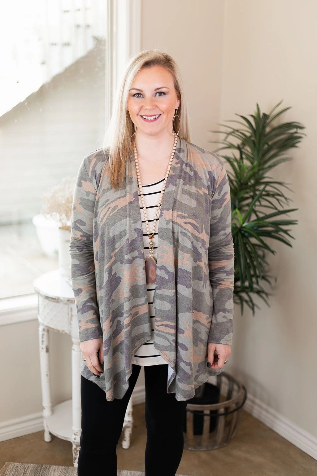 Bamboo Derived Material Last Chance Size Small & Med. | Under Cover Long Sleeve Cardigan in Camouflage